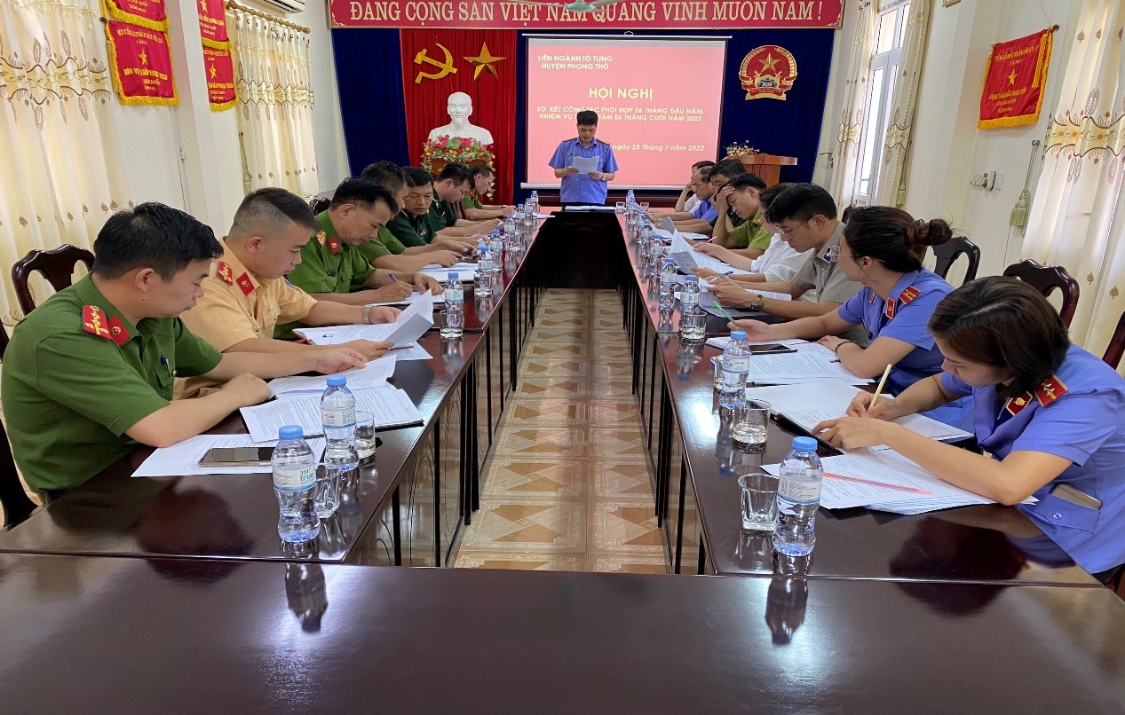 Liên ngành tố tụng huyện Phong Thổ tổ chức Hội nghị sơ kết công tác phối hợp 06 tháng đầu năm,bàn phương hướng nhiệm vụ phối hợp 06 tháng cuối năm 2022